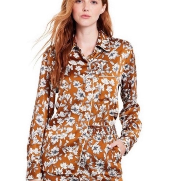 La Ligne x Target Two-Piece Pajama Set  Women's Brown Floral Lounge Set-Size S - Picture 2 of 11